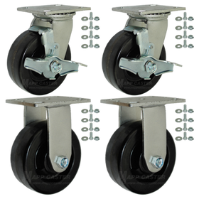 5" x 2" Heavy Duty Phenolic BBQ Casters, 4000 lbs Total Capacity