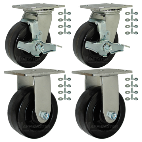 5" x 2" Heavy Duty Phenolic BBQ Casters, 4000 lbs Total Capacity
