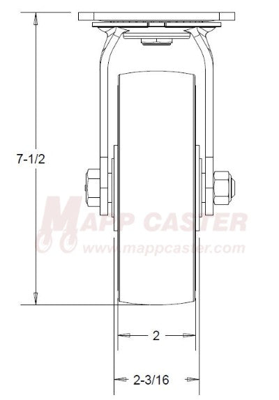 6" x 2" Rubber on Nylon Wheel Swivel Caster 146RNB620S  500 LBS CAPACITY - FRONT VIEW DIAGRAM 