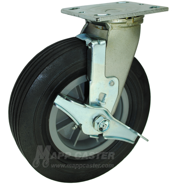 8" x 2" Eco-Rubber (Flat Free) Wheel Swivel Caster with Brake - 450 Lbs. Capacity 146SNBB820SB