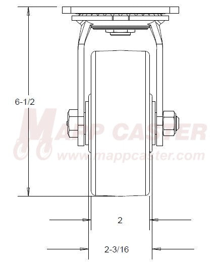 6" x 2" Green Polyurethane on Aluminum Wheel Swivel Caster - 1200 Lbs Capacity 146UARB620S - FRONT VIEW DIAGRAM 