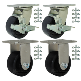 4" x 2" Heavy Duty Polyurethane on Iron Toolbox & Gangbox Casters, 3200 lbs Total Capacity (Good Floor Protection)