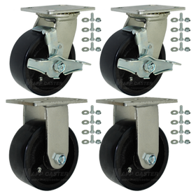 6" x 2"  Heavy Duty Polyurethane on Iron Toolbox & Gangbox Casters, 5000 Lbs Total Capacity (Good Floor Protection)