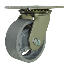 5" x 2" Cast Iron Wheel Swivel Caster with 6-1/4" x 4-1/2" Top Plate - 1200 Lbs Capacity