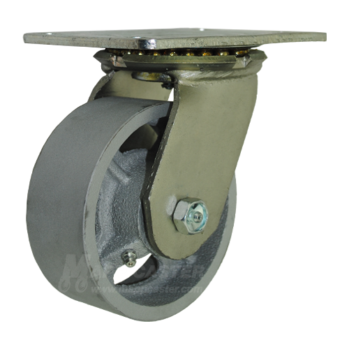 5" x 2" Cast Iron Wheel Swivel Caster with 6-1/4" x 4-1/2" Top Plate - 1200 Lbs Capacity