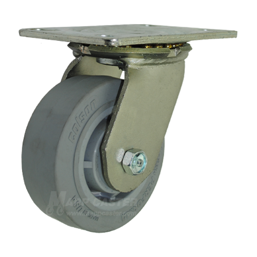 5" x 2" Grey Thermoplastic Rubber (TPR) Wheel Swivel Caster with 6-1/4" x 4-1/2" Top Plate  - 500 Lbs Capacity