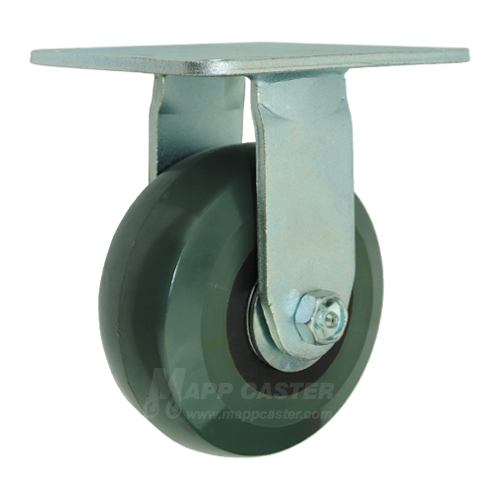 5" x 2" Solid Elastomer Ball Bearing Wheel Rigid Caster with 5" x 5-1/2" Top Plate - 1,400 Lbs Capacity