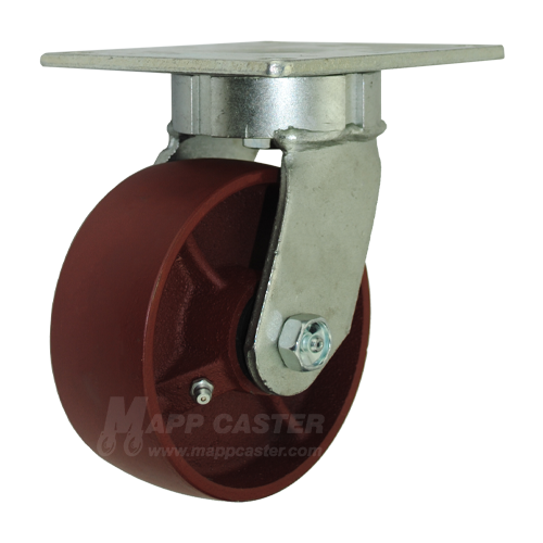 5" x 2" Ductile Steel Wheel ES Swivel Caster with 5" x 5-1/2" Top Plate- 1500 Lbs Capacity