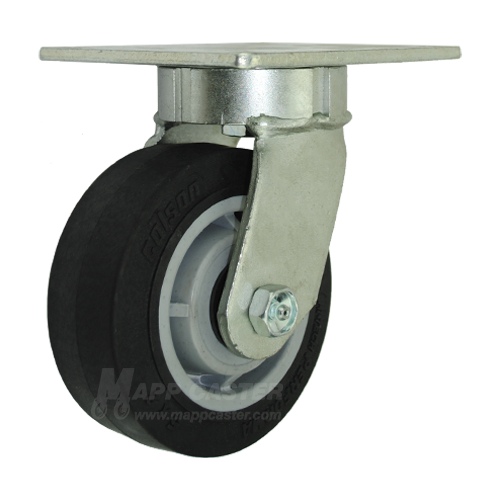 5" x 2" Black Thermoplastic Rubber Wheel Swivel Caster with 5" x 5-1/2" Top Plate - 500 Lbs Capacity