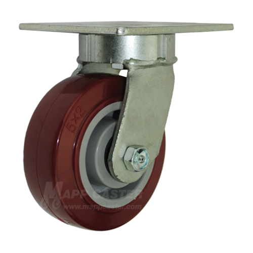 5" x 2" Polyurethane on Polyolefin Wheel Swivel Caster with 5" x 5-1/2" Top Plate - 750 Lbs Capacity