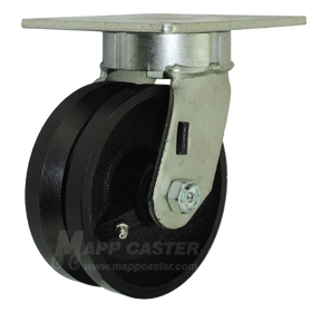 5" x 2" V-Groove Cast Iron Wheel Swivel Caster with 5" x 5-1/2" Top Plate - 900 Lbs Capacity