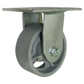 5" x 2" Cast Iron Wheel Rigid Caster with 6-1/4" x 4-1/2" Top Plate - 1200 Lbs Capacity