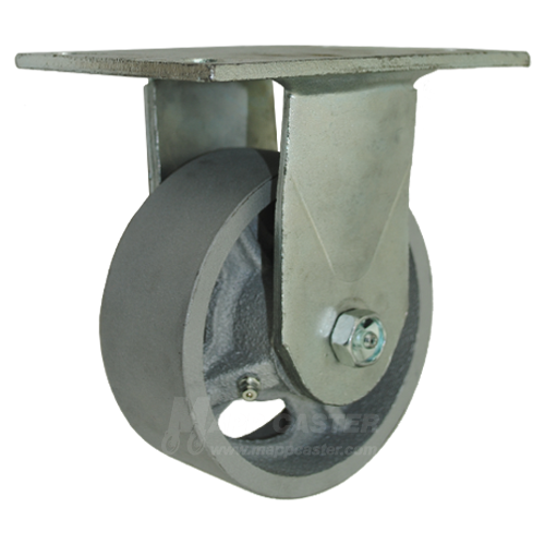 5" x 2" Cast Iron Wheel Rigid Caster with 6-1/4" x 4-1/2" Top Plate - 1200 Lbs Capacity