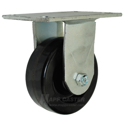 5" x 2" Phenolic Wheel Rigid Caster with 6-1/4" x 4-1/2" Top Plate - 1,000 Lbs Capacity