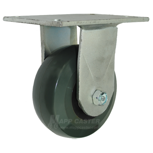 5" x 2" Solid Elastomer Ball Bearing Wheel Rigid Caster with 6-1/4" x 4-1/2" Top Plate - 1400 Lbs Capacity