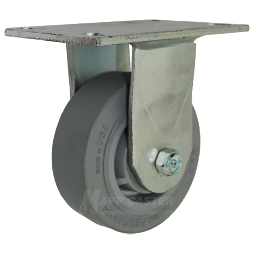 5" x 2" Grey Thermoplastic Rubber (TPR) Wheel Rigid Caster with 6-1/4" x 4-1/2" Top Plate  - 500 Lbs Capacity