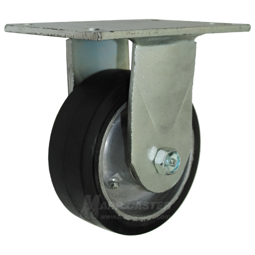 5" x 2" Rubber on Aluminum Wheel Rigid Caster with 6-1/4" x 4-1/2" Top Plate  - 500 Lbs Capacity