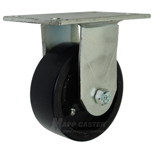 5" x 2" Polyurethane on Iron Wheel Rigid Caster with 6-1/4" x 4-1/2" Top Plate - 1,300 Lbs Capacity