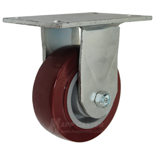 5" x 2" Polyurethane on Polyolefin Wheel Rigid Caster with 6-1/4" x 4-1/2" Top Plate - 750 Lbs Capacity