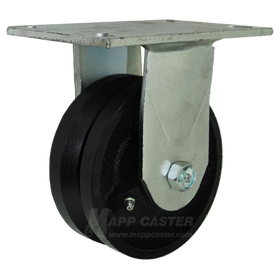 5" x 2" V-Groove Cast Iron Wheel Rigid Caster with 6-1/4" x 4-1/2" Top Plate - 900 Lbs Capacity