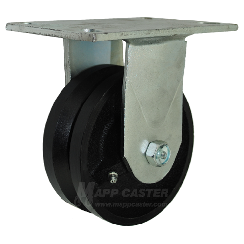 5" x 2" V-Groove Cast Iron Wheel Rigid Caster with 6-1/4" x 4-1/2" Top Plate - 900 Lbs Capacity