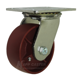 5" x 2" Ductile Steel Wheel Swivel Caster with 6-1/4" x 4-1/2" Top Plate - 1500 Lbs Capacity