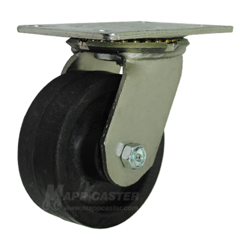 5" x 2" High Temp Nylon Wheel Swivel Caster with 6-1/4" x 4-1/2" Top Plate - 1000 Lbs Capacity
