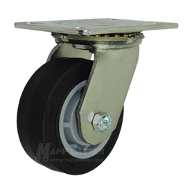 5" x 2" Black Thermoplastic Rubber (TPR) Wheel Swivel Caster with 6-1/4" x 4-1/2" Top Plate  - 500 Lbs Capacity