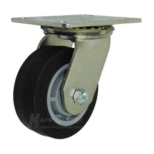 5" x 2" Black Thermoplastic Rubber (TPR) Wheel Swivel Caster with 6-1/4" x 4-1/2" Top Plate  - 500 Lbs Capacity