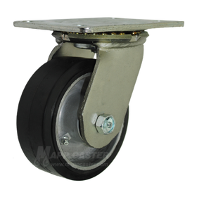5" x 2" Rubber on Aluminum Wheel Swivel Caster with 6-1/4" x 4-1/2" Top Plate  - 500 Lbs Capacity