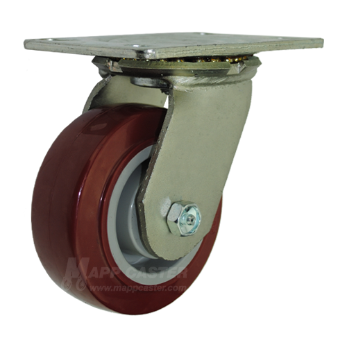 5" x 2" Polyurethane on Polyolefin Wheel Swivel Caster with 6-1/4" x 4-1/2" Top Plate - 750 Lbs Capacity