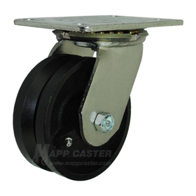 5" x 2" V-Groove Cast Iron Wheel Swivel Caster with 6-1/4" x 4-1/2" Top Plate - 900 Lbs Capacity