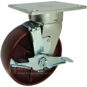 6" x 2" Ductile Steel Wheel ES Swivel Brake Caster - 1500 Lbs Capacity