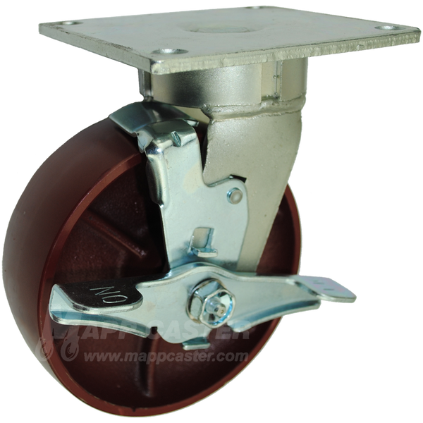 6" x 2" Ductile Steel Wheel ES Swivel Brake Caster - 1500 Lbs Capacity