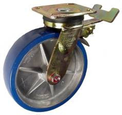 8" x 2" Polyurethane on Aluminum Wheel Swivel AS Caster with Total Lock Brake - 1,250 Lbs Capacity