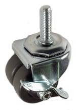 2" x 1-13/16" Hard Rubber Twin Wheel Swivel Brake Caster with 1/2" Threaded Stem - 300 Lbs Capacity