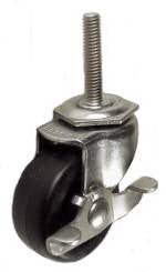 2" x 13/16" Soft Rubber Wheel Swivel Brake Caster with 5/16" Threaded Stem - 80 Lbs Capacity