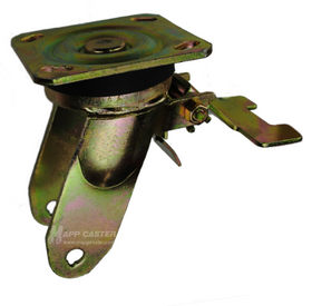 8" x 2" Swivel Caster with Total Lock Brake Rig (AS Series) with 4" x 4-1/2" Top Plate - 1,250 Lbs Capacity
