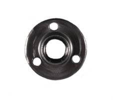 A silver round screw in T-nut for 3/8"-16 threaded stems