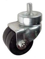 2-1/2" x 2" Neoprene Twin Wheel Swivel Caster with 1/2" Threaded Stem - 300 Lbs Capacity