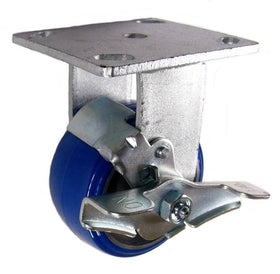 4" x 2" Polyurethane on Aluminum Wheel KPL Rigid Brake Caster - 750 Lbs Capacity SIDE VIEW