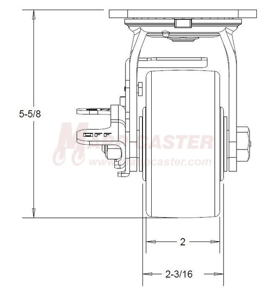 4" x 2" Patriot Polyurethane on Polyolefin Core Wheel Swivel Brake Caster Diagram Rear View