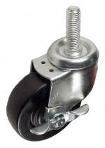 4" x 1-1/4" Hard Rubber Wheel Swivel Caster with 5/8" Threaded Stem & Brake - 300 Lbs Capacity