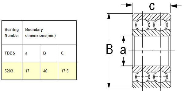 5203-2RS Radial Ball Bearing - 17mm ID x 40mm OD | JBE5203 Drawing