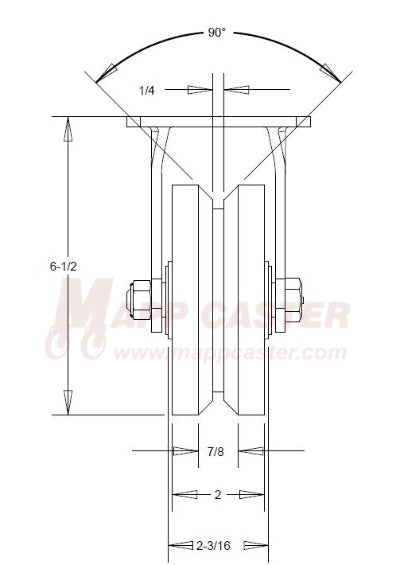 5" x 2" Cast Iron V-Groove Wheel Rigid Brake Caster FRONT front view 