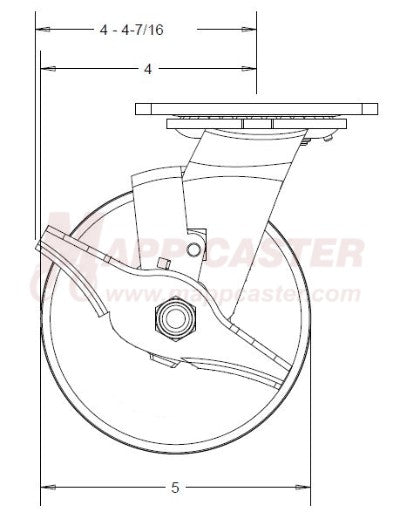 146PRX520SB - 5" x 2" Patriot Polyurethane on Polyolefin Core Wheel Swivel Brake Caster - 800 Lbs Capacity SIDE VIEW