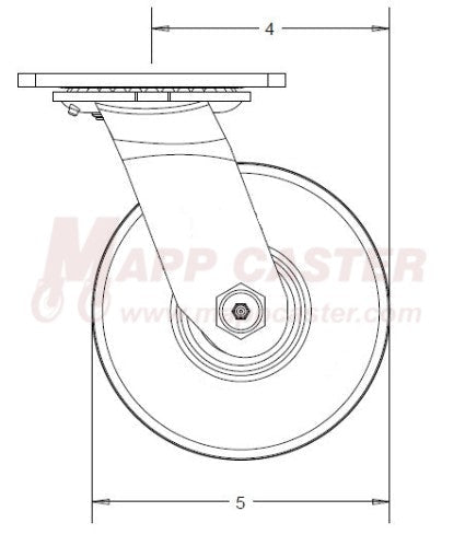 5" x 2" Rubber on Nylon Wheel Stainless Steel Swivel Caster with Brake - 450 Lbs Capacity