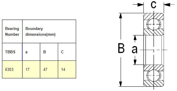6303-2RS Radial Ball Bearing - 17mm ID x 47m m OD | Part# JBE6303-2RS