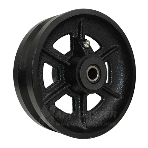 6" x 2" V-Groove Cast Iron Wheel with Bearings - Part # QVGR6M0