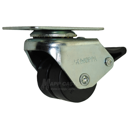 1-3/8" x 1-5/16 Twin Nylon Swivel Caster with Brake (Freezer Caster) - Part #7GLD158NR36FP